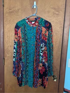 Colorful Bohemian Button-Up Shirt - Multicolor Floral Print Carole Little